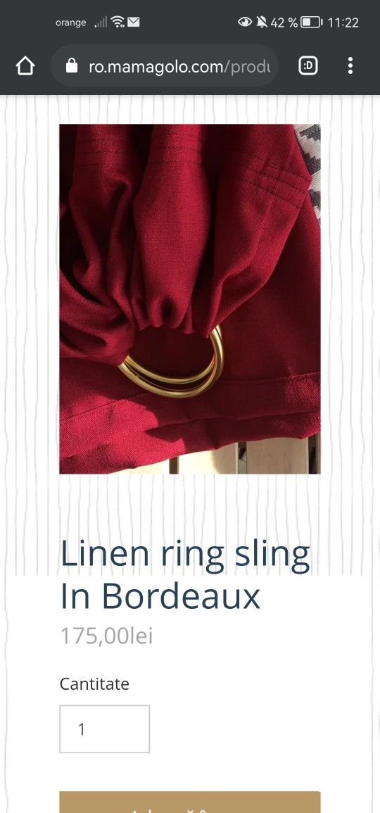 Ring sling bebeluș, sistem de purtare
