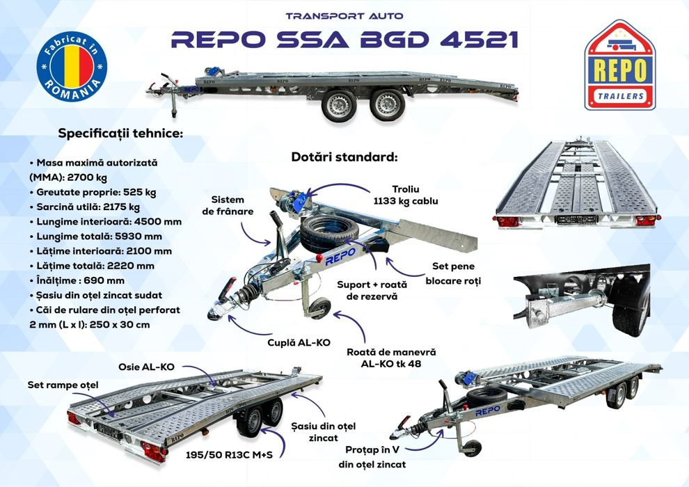 Platforma auto, trailer Repo, 2700 kg, carte RAR