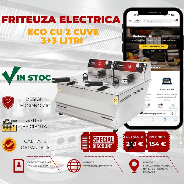 Friteuza Inox Electrica 3L- 3+3L- 5L-5+5 L- 8L -8+8 L Preturi Reale