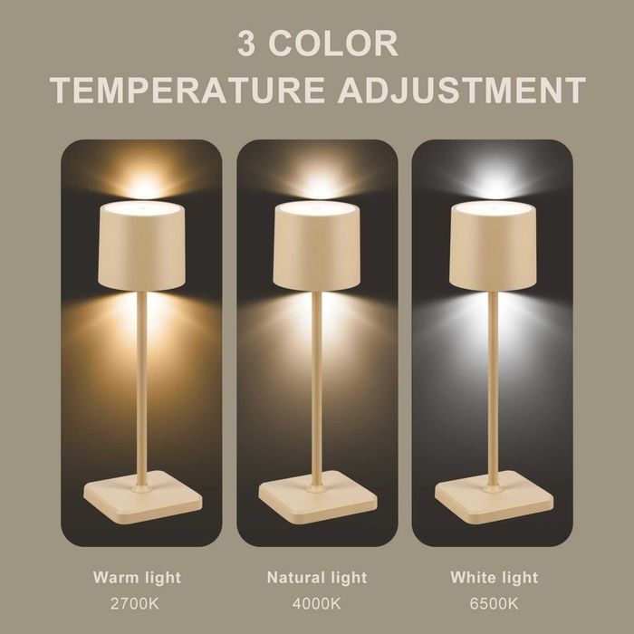 Безжична настолна LED лампа BKZO, IP54 алуминиева, бяла и сива