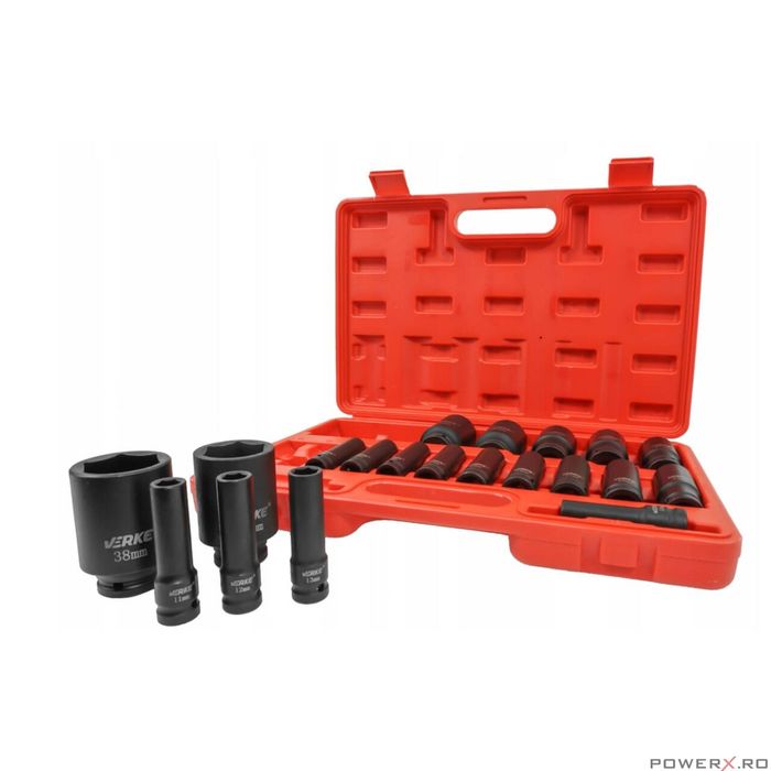 Set chei tubulare de impact lungi, 1/2" 10 - 38 mm, 20 piese, Verke
