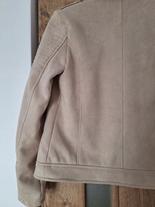 Geaca biker din velur crem/bej