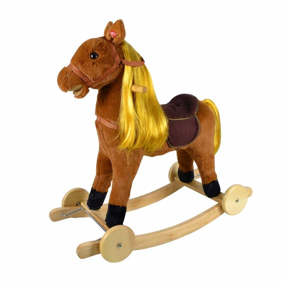 Качалка-лошадка Pituso с колёсами длинная грива Коричневый лошадки