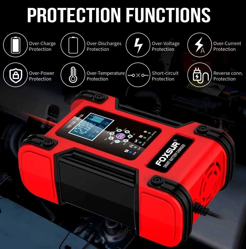 Зарядно за акумулатор УМНО ИМПУЛСНО 12V 12A 24V кола автомобил камион