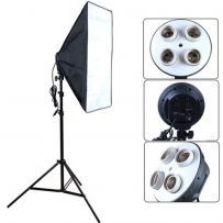 Kit lampa cu 4 socluri E27 si softbox 60 x 90 cm pt foto, videochat