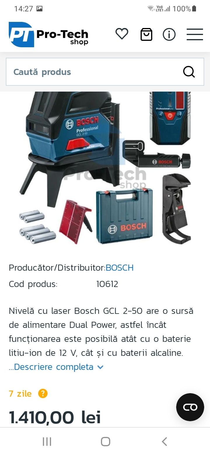 Laser Bosch Gcl 2-50 cu receptor. Nou