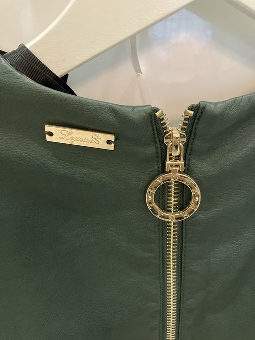 Тъмнозелена кожена рокля