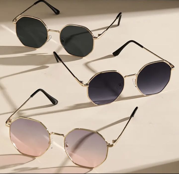 Дамски осмоъгълни големи хипи слънчеви очила с метална рамка