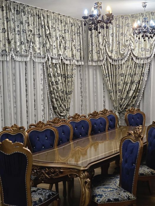 Set Masă + 14 Scaune Dining – Stil Clasic Baroc, Lemn Masiv,