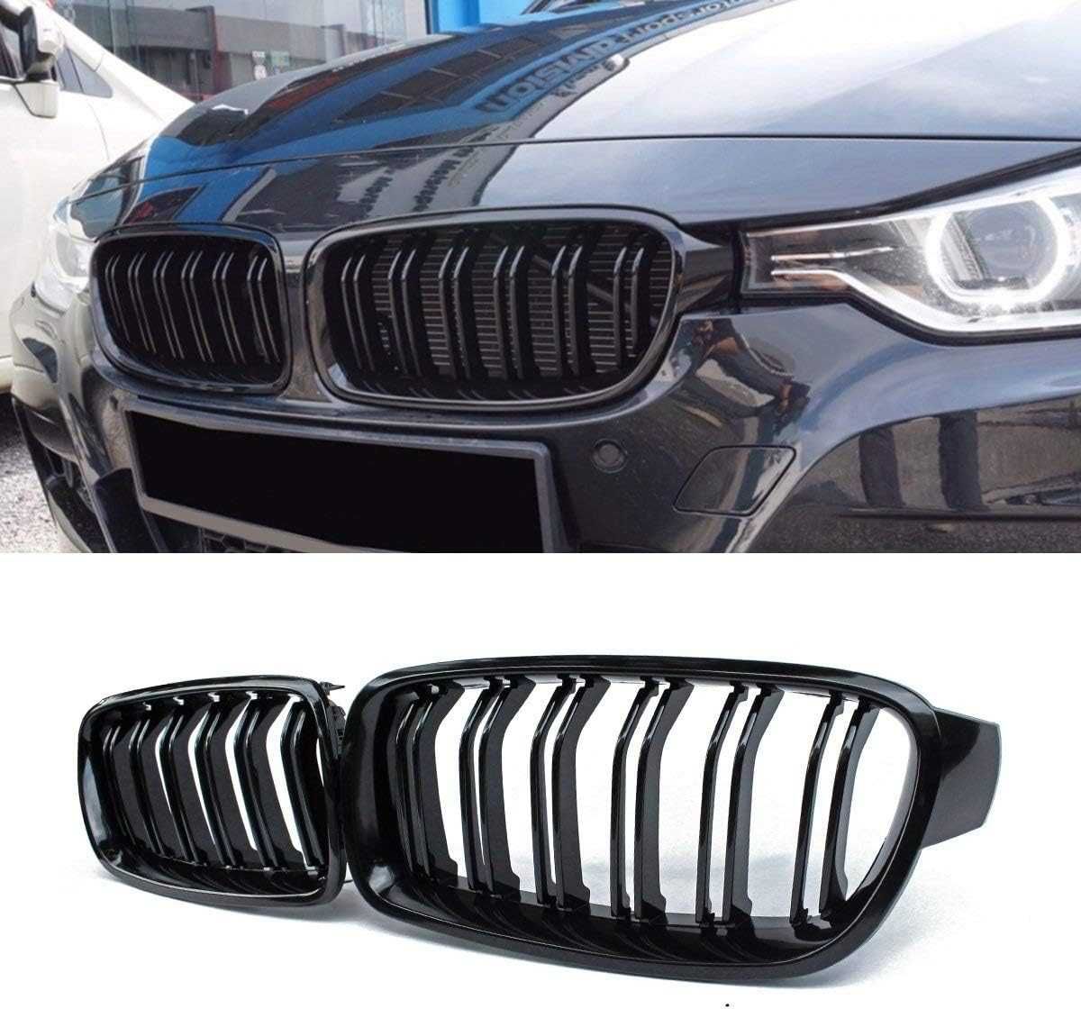 Решетки Бъбреци за БМВ BMW 3 серия F30 F31 2012+ Черен Гланц Двойни