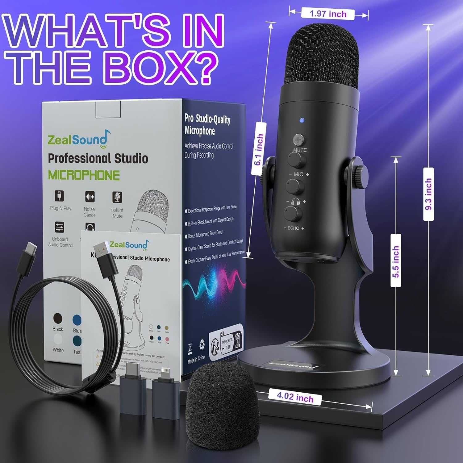 Microfon USB ZealSound K66,condensator PC,telefon,streaming podcast