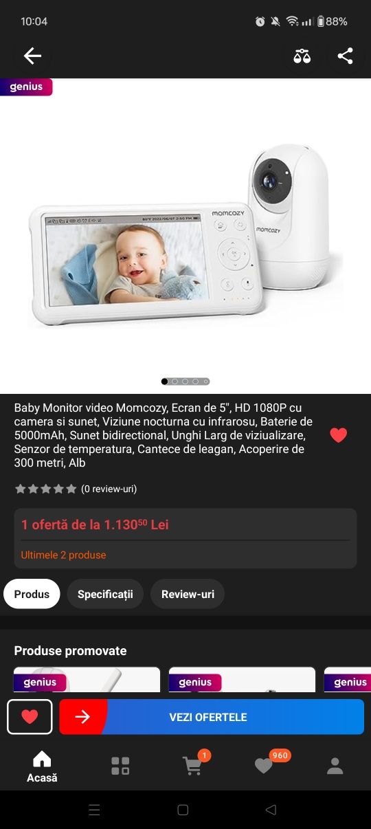 Camera Momcozy supraveghere bebeluși