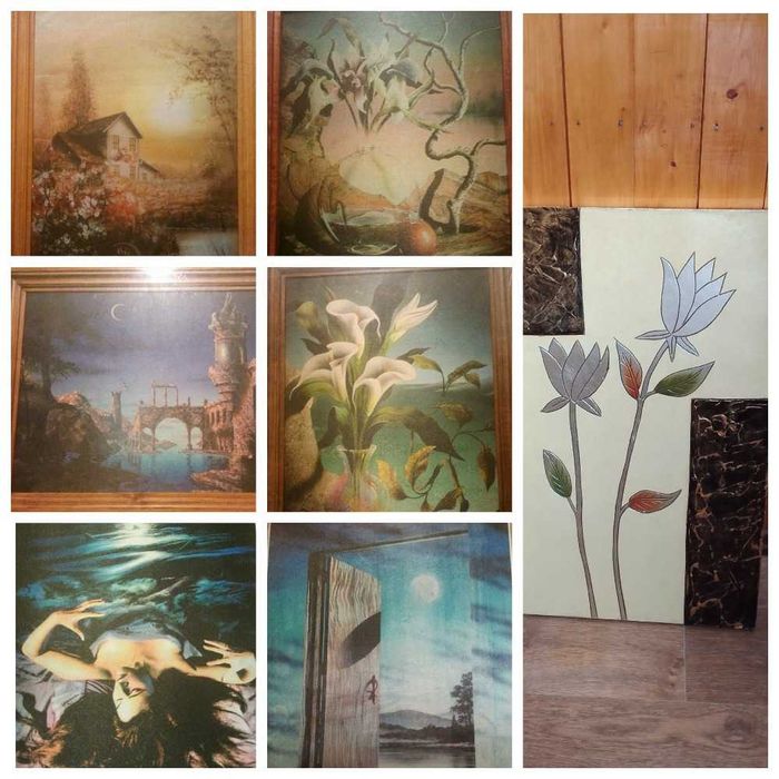 Картина на шелке (7 видов) и 8-ми угольная рамка для картины/фото