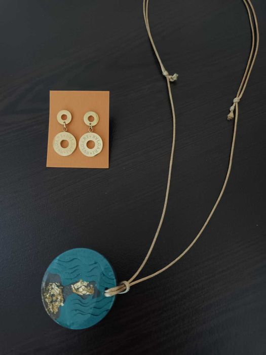 НОВ комплект колие ръчна изработка и обеци неръждаема стомана, Спиди