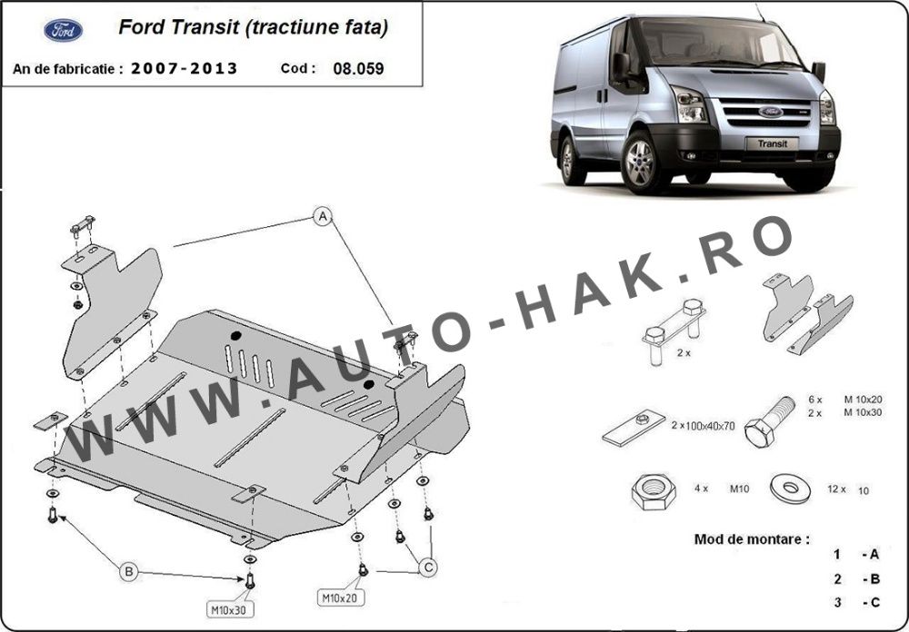 Scut motor metalic Ford Transit - tractiune fata 2007-2013