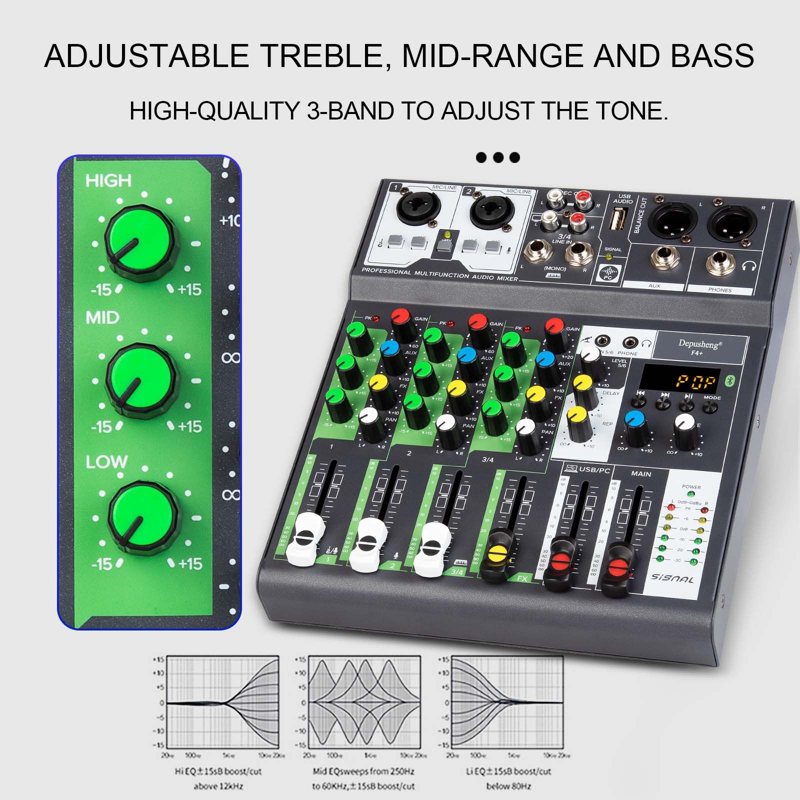 Смесителен пулт RP-MIX 6BT, DJ Mixer, Bluetooth, Usb Player, 3 band EQ