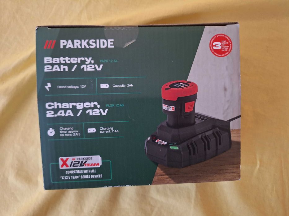 Incarcator  si acumulator  pentru acum Parkside  capac  12V, 2 Ah,