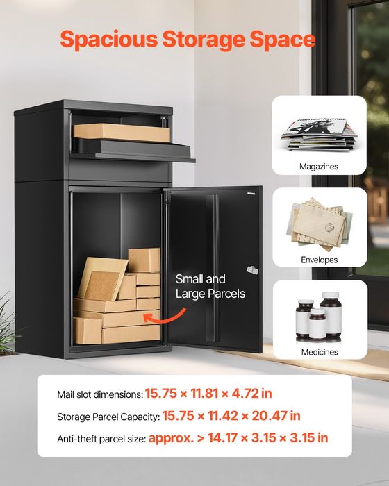 Cutie Livrare Colete Exterior,910mm,Otel Galvanizat,Negru