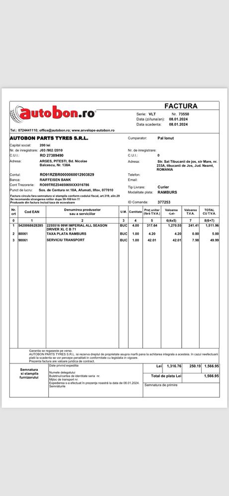 Anvelope 225/55 R16 M+S cu factura