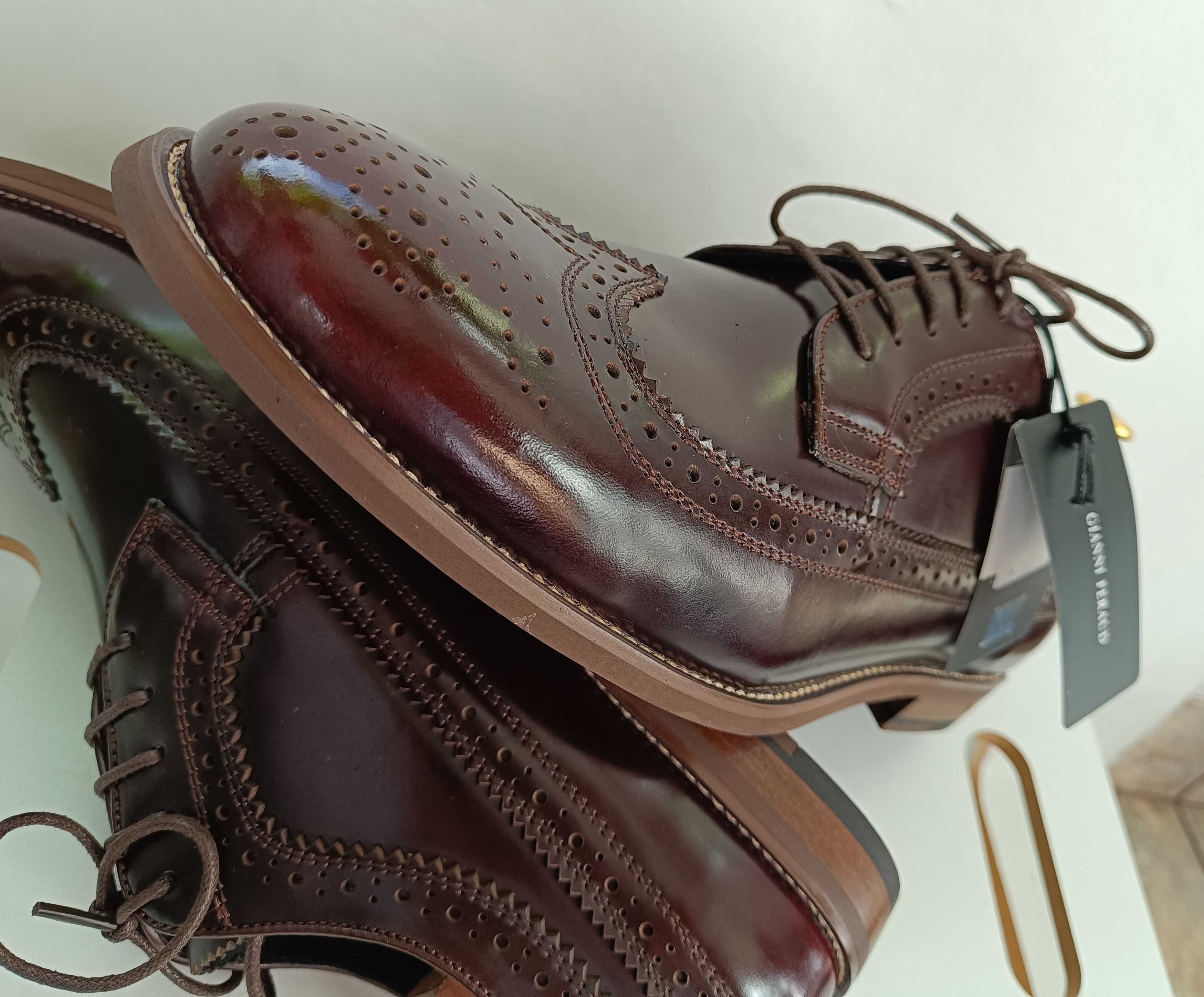 Pantofi brogue 44 de lux lucrati manual Gianni Feraud NOI piele natur