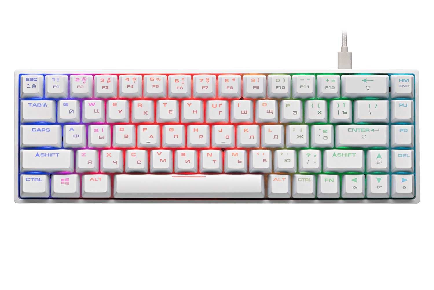 ; Игровая клавиатура 2E KG370 USB 68 key Gateron Red Switch White