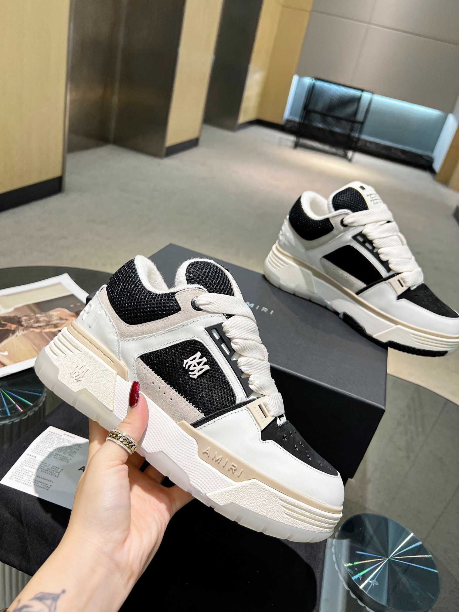 Adidasi Amiri MA-1 Low-Top Sneakers - Black / White Premium din Piele