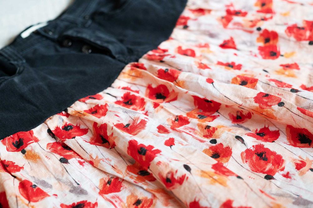 Пола шита по поръчка от лен и дънков плат