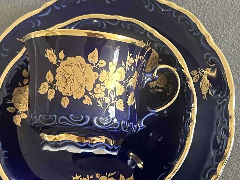 Винтидж порцеланова чиния Wunsiedel Bavaria – Echt Kobalt, 24K Gold