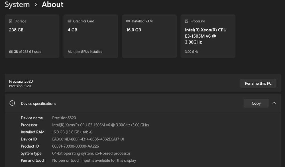 Dell Precision 5520 15.6 FHD IPS/Xeon E3-1505M/16GB/256GB/Quadro M1200