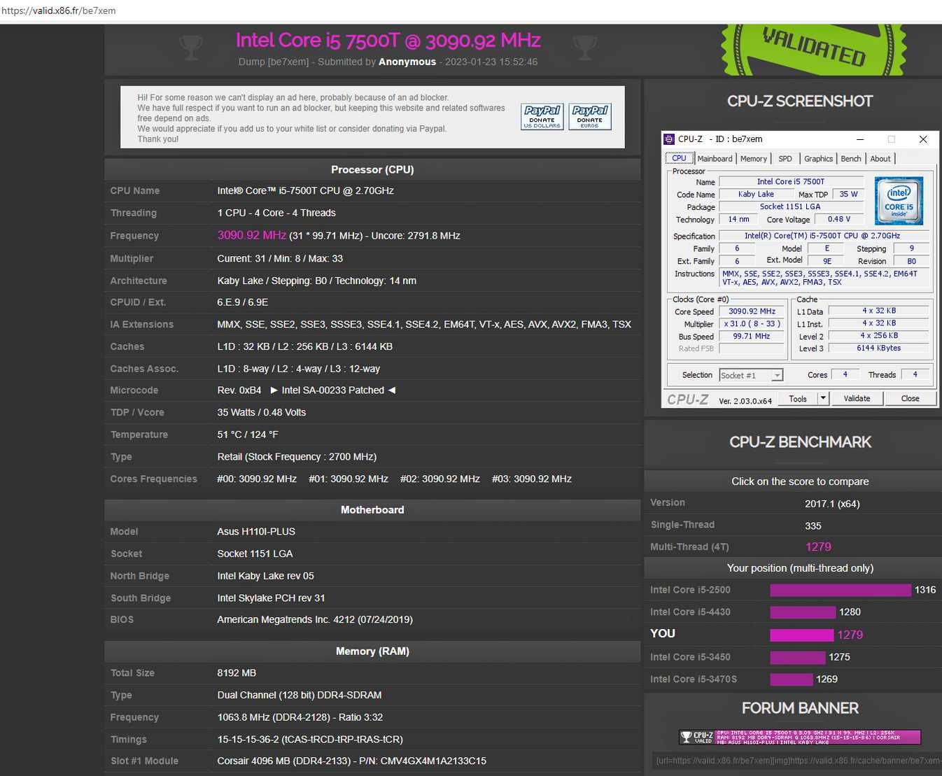 Sistem complet mITX Intel i5-7500T DDR4 RAM 8GB DC SSD NVME 256GB nou