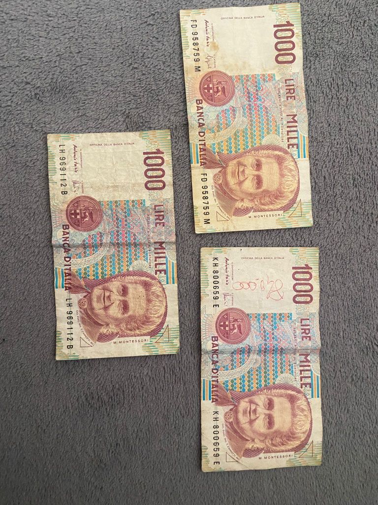 3 Bancnote de 1000 lire 1990