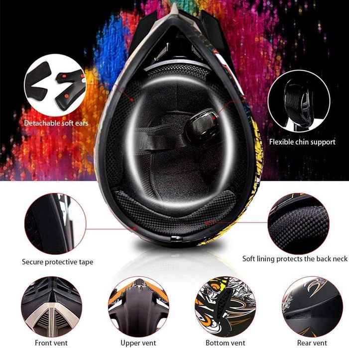 Set Cască Cross cu Mănuși, Ochelari, Cagulă, Mărime S, M, L, XL