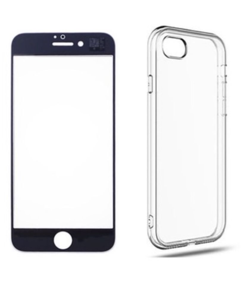 Husa Silicon + Folie Sticla Alba Neagra - Iphone 7 8 Plus SE 16E
