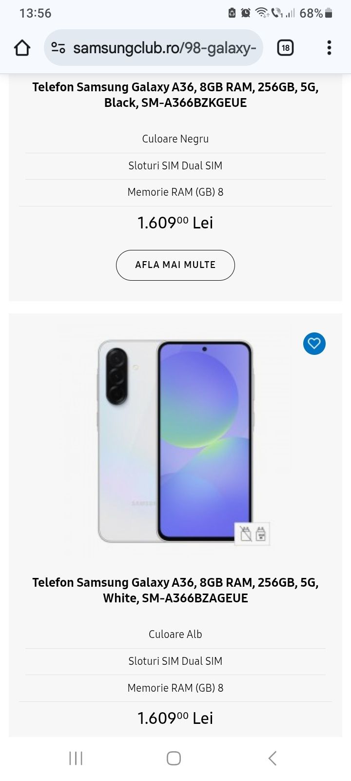 Telefon Samsung Galaxy A36, 8GB RAM, 256GB, 5G, White, SM-A366BZAGEUE