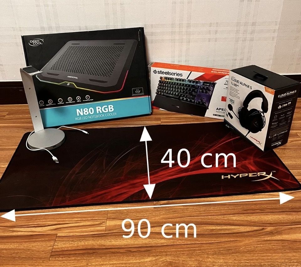 SteelSeries Apex7 TKL, Hyper X Cloud Alpha S, коврик, стэнд, кулер.