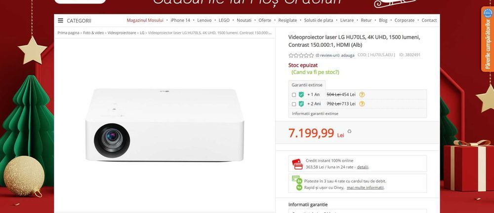 Videoproiector LED LG Cinebeam 4K HU70LS 1500 lumeni | Nou SIGILAT