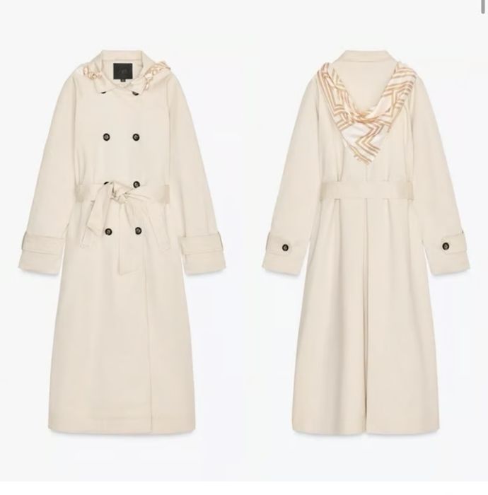 Дълъг Нов тренчкот ZARA с шал. Размер L/M