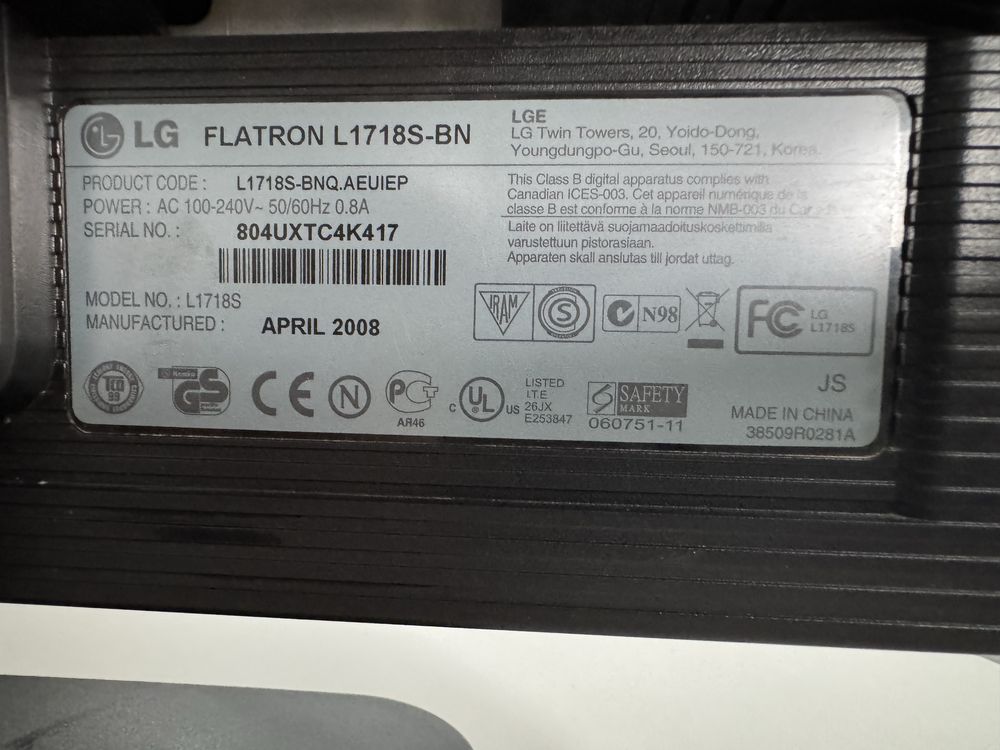 Продам Монитор LG Flatron L1718S
