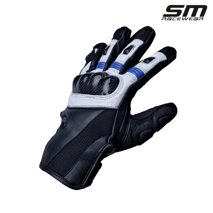 Manusi moto piele naturala SM Striker Blue-White Short S, M, L, XL 2XL