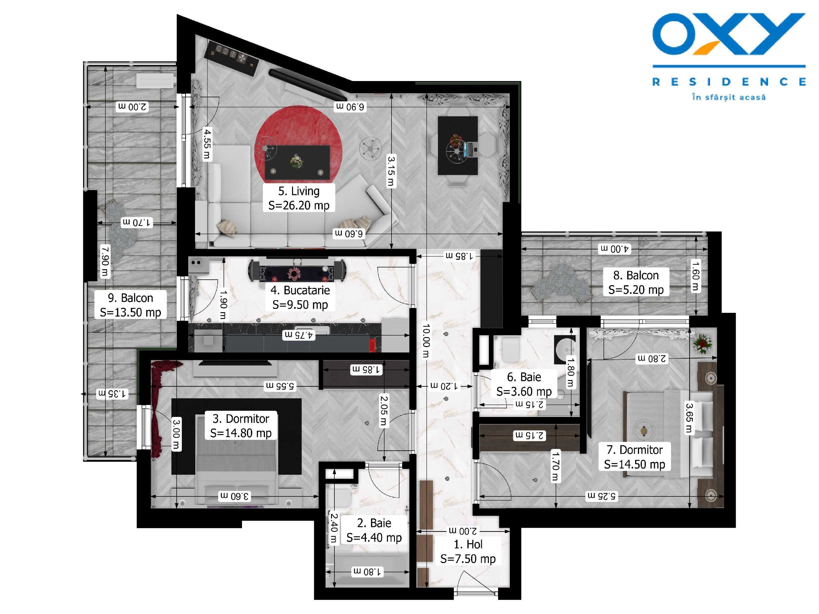 Rahova-3 camere Tip 3 în cadrul complexului Oxy Residence 2, mobilat!