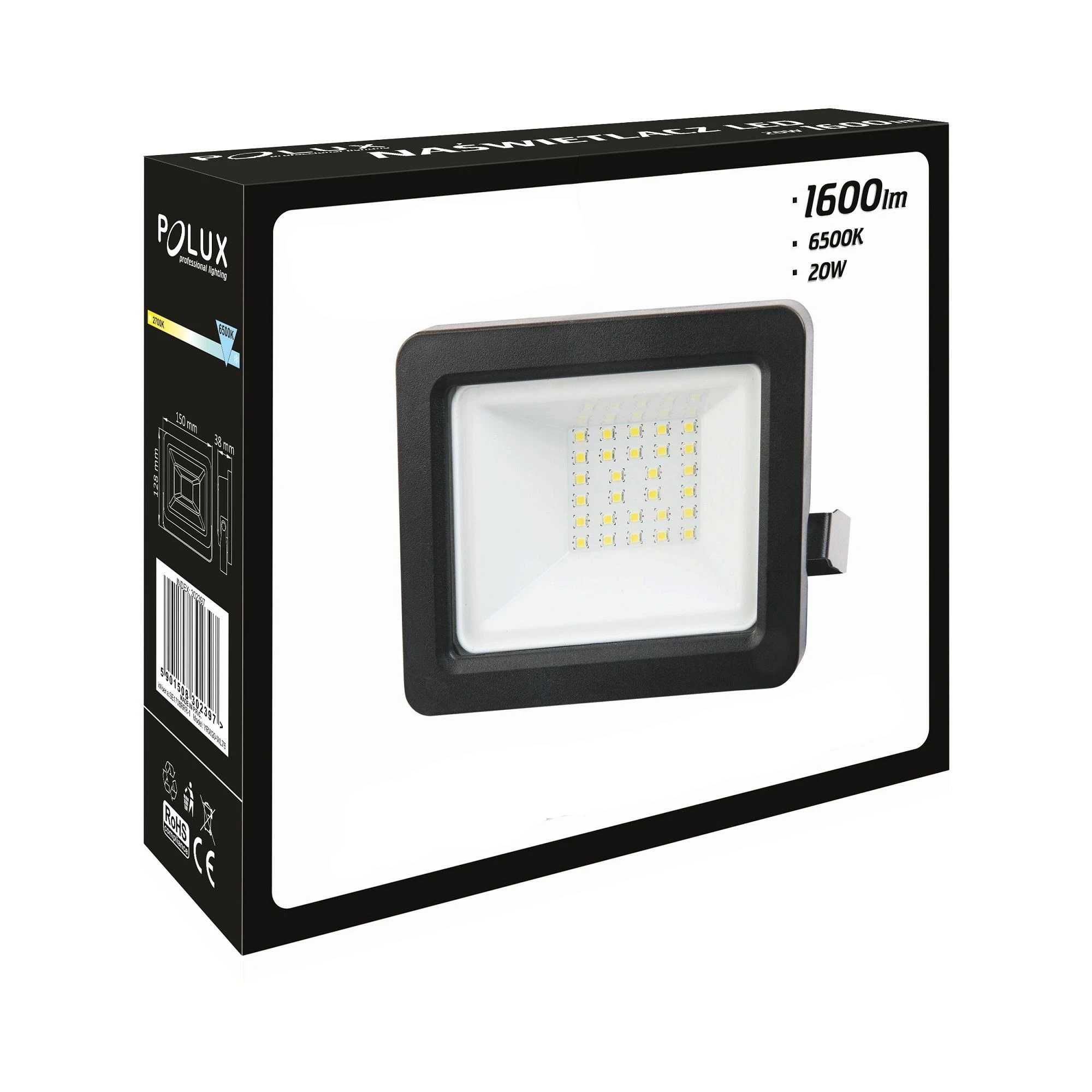 Proiector LED de exterior, consum 20 W ~ putere 120W, 1600 lm, IP65