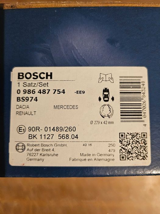 Продава се комплект спирачна челюст Bosch за Mercedes, Dacia и Renault