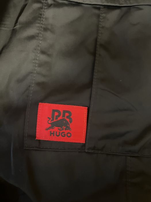 hugo x rb regular-fit cargo trousers with signature bull motif - black