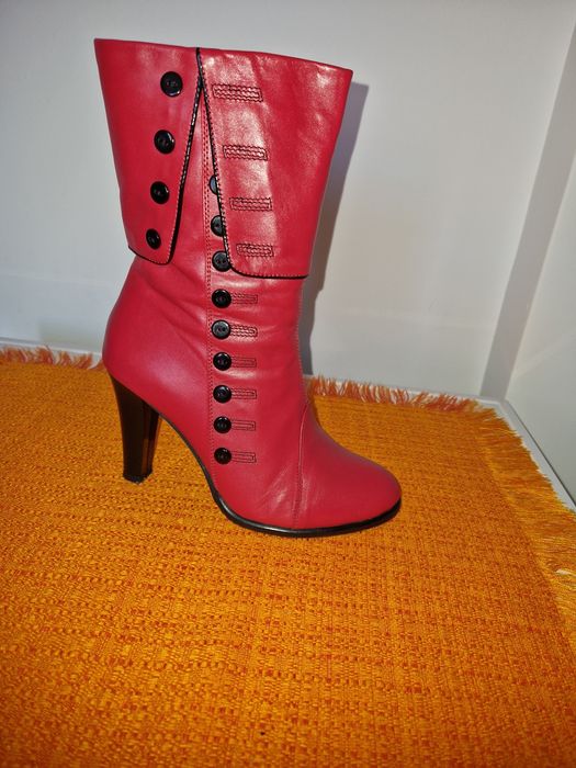 Botine damă din piele culoare roșie