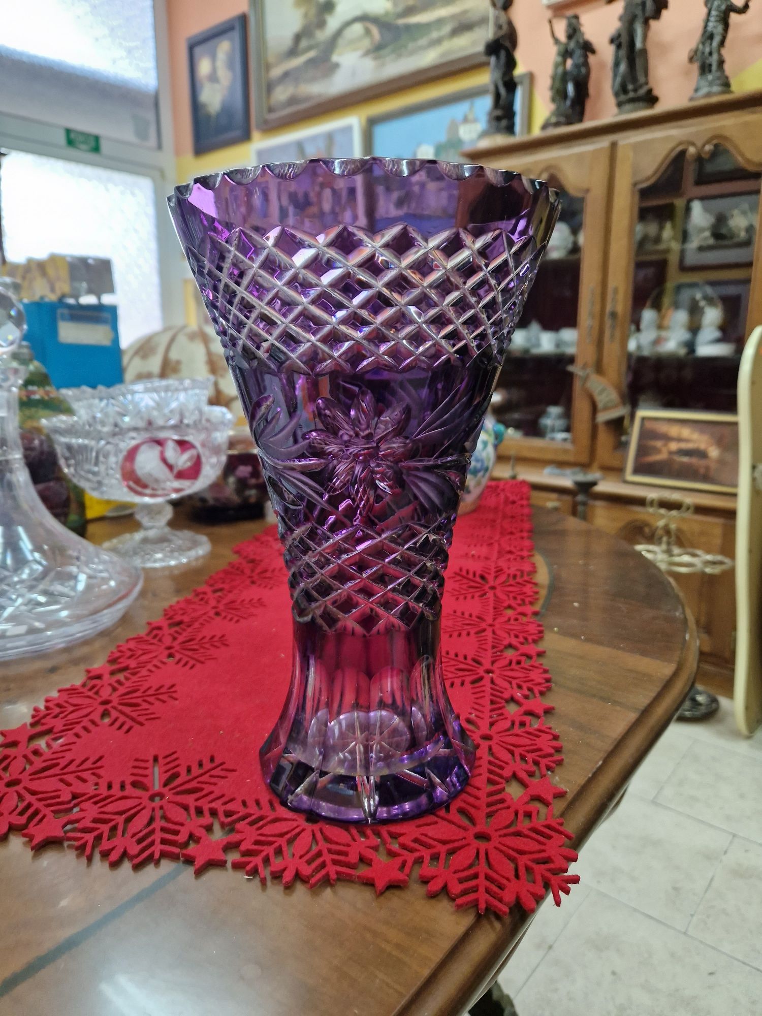 Уникална антикварна кристална чешка ваза Бохемия