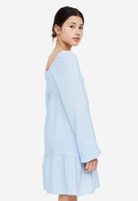 Светло  синя и черна рокля H&M, дълъг ръкав, размер 158 и 164 и 170 см