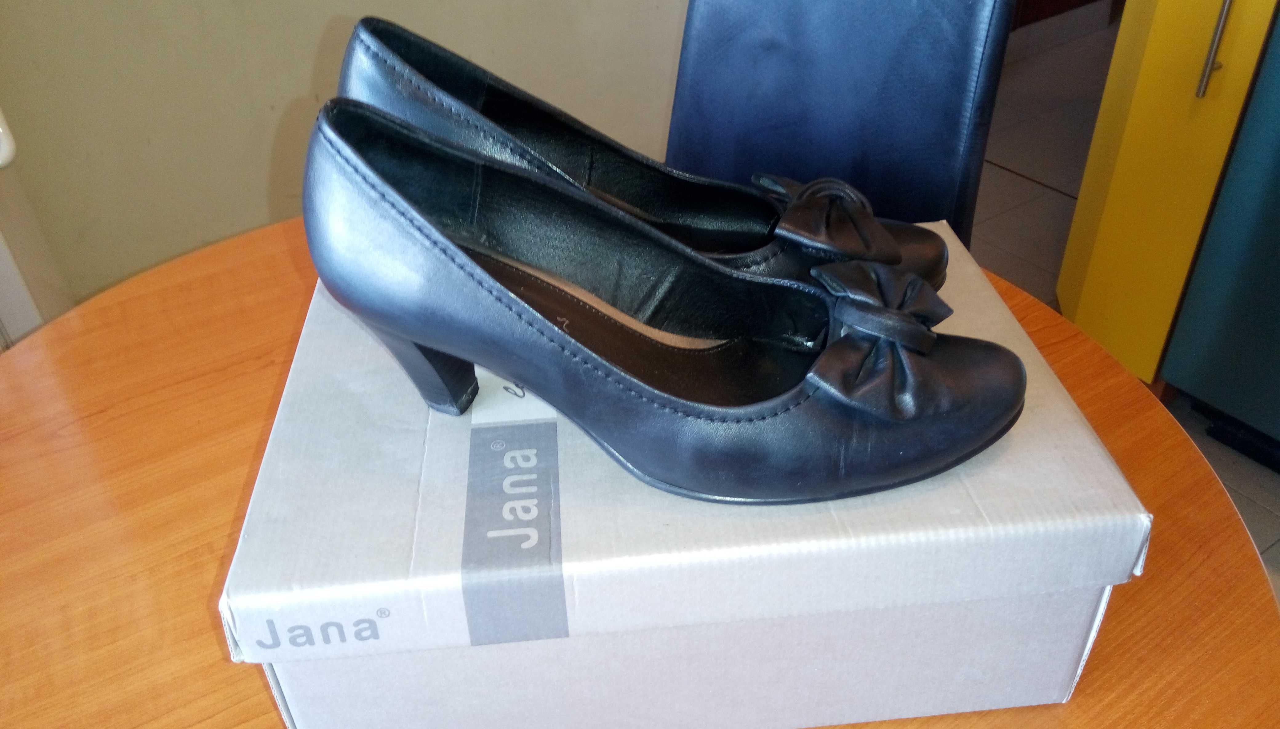 Jana Дамски кожени обувки с ток 5-6см , №38,5 черни, стелка 25,5см