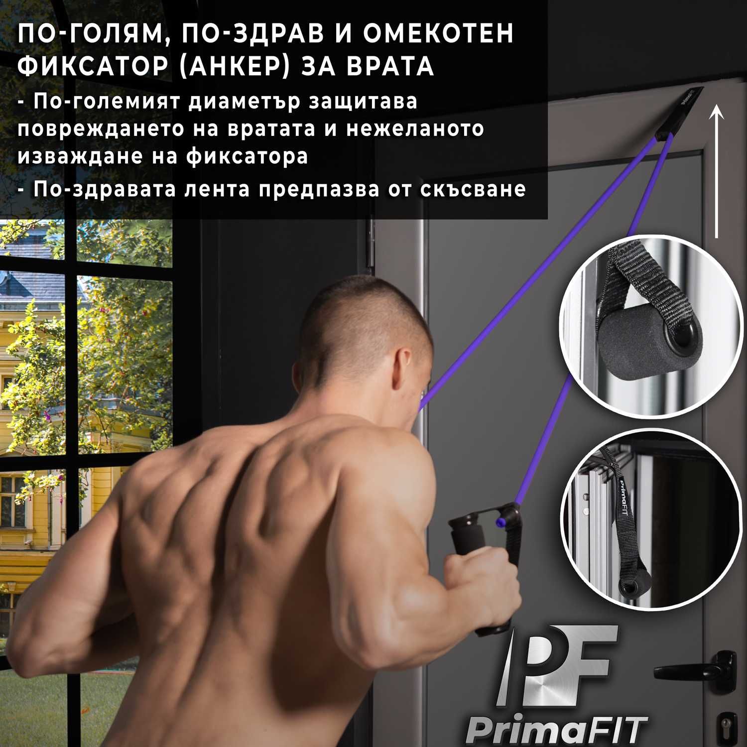 Фитнес Ластик с ръкохватки + Анкер за Врата + Видео с Упражнения -25кг