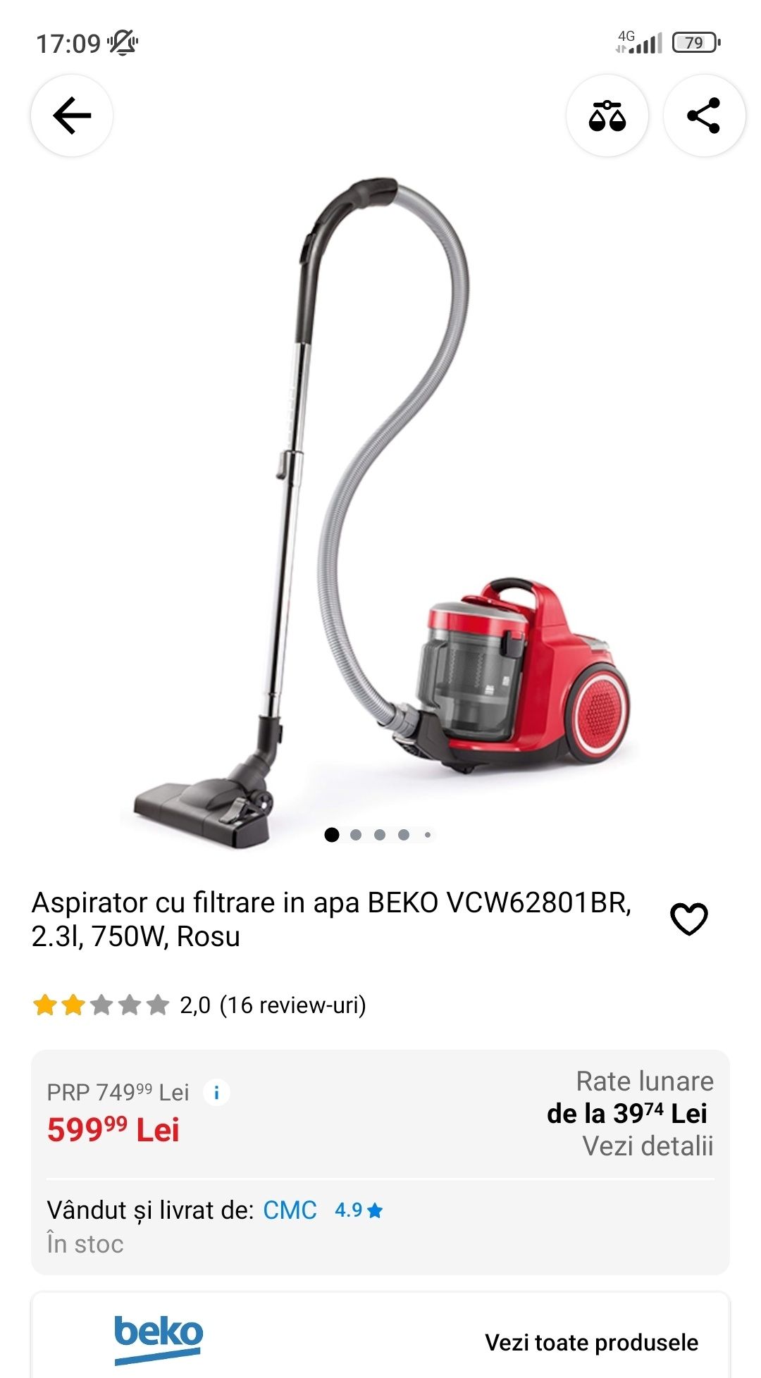 Aspirator beko cu filtrare in apa