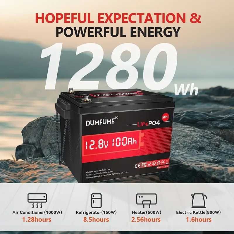 Литиев акумолатор12V 100Ah LiFePO4 BMS, до 6000+ цикъла 1280Wh